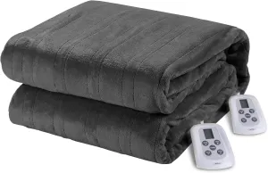 HEYNEMO Electric Blanket King Size with Dual Control, Heated Blanket for 89°F-108°F 10 Heating Levels Heating Blanket with 1-12 Hours Auto Shut Off, Grey