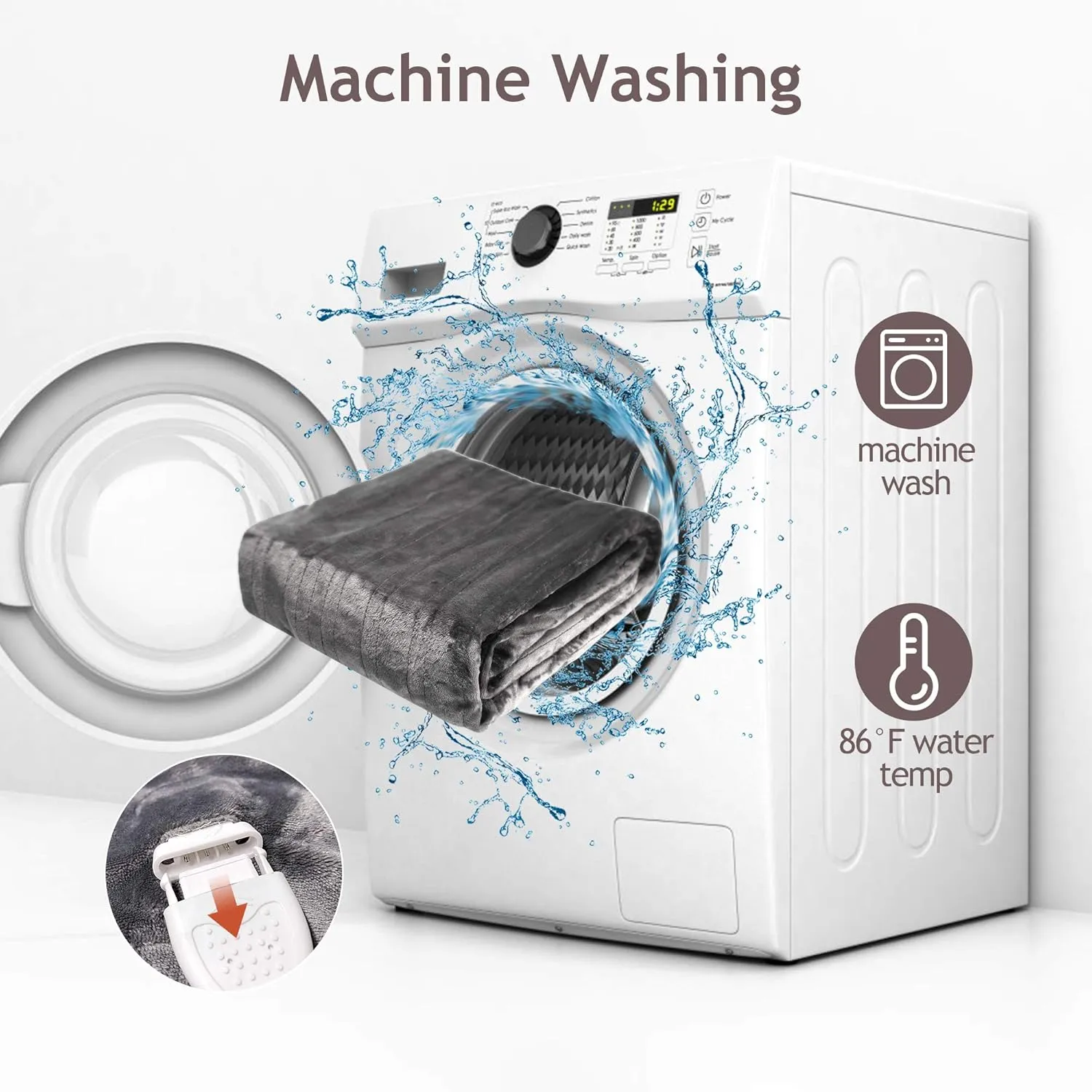HEYNEMO Electric Blanket King Size with Dual Control, Heated Blanket for 89°F-108°F 10 Heating Levels Heating Blanket with 1-12 Hours Auto Shut Off, Grey