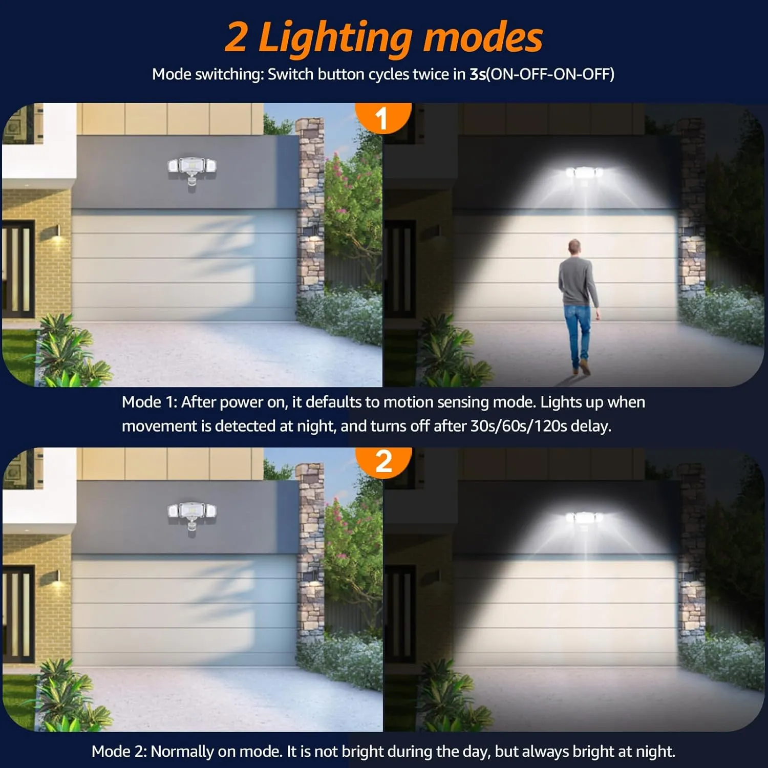 HGGH Motion Sensor Outdoor Lights – Flood Lights Outdoor Security Light, LED Floodlights IP65 Waterproof 6000K 38W 4200LM with 3 Adjustable Heads, Exterior Light for House, Backyard, Porch