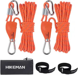 HIKEMAN Camping Rope with Ratchet Pulley,Quick Setup Outdoor Guy Lines Adjustable Tent Tie Downs Rope Hanger for Canopy,Kayak and Canoe,Grow Light
