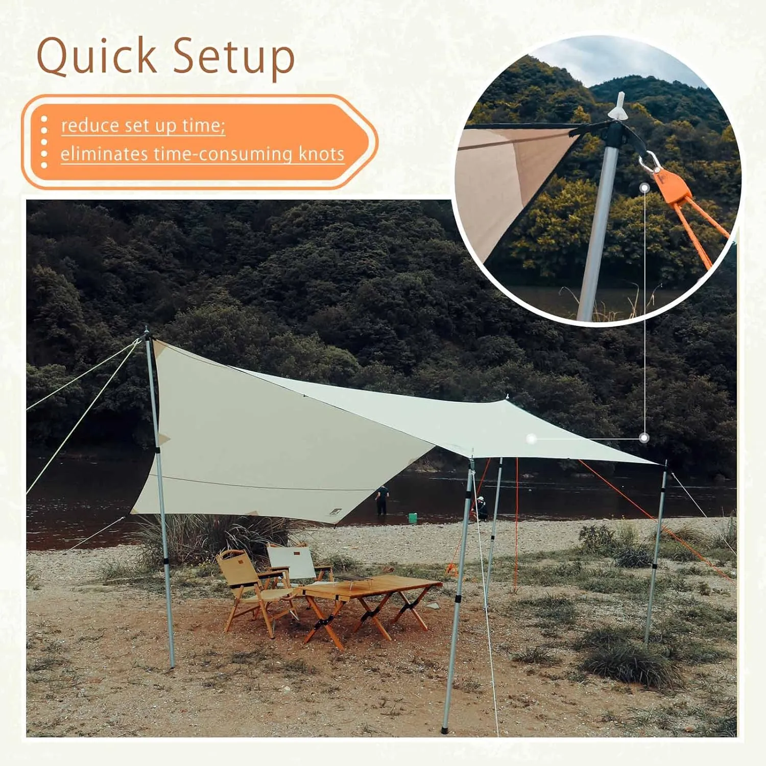 HIKEMAN Camping Rope with Ratchet Pulley,Quick Setup Outdoor Guy Lines Adjustable Tent Tie Downs Rope Hanger for Canopy,Kayak and Canoe,Grow Light
