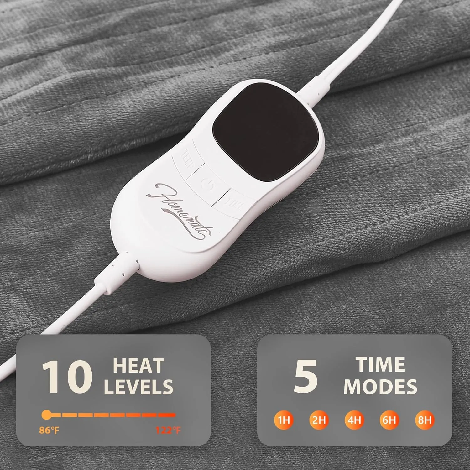 Homemate Electric Heated Blanket Full - 72"x84" Heating Blanket Full Size 1/2/4/6/8 Hours Auto-Off 8 Heat Level Heat Blanket Over-Heat Protection Flannel Sherpa Big Heater Blanket ETL Certification