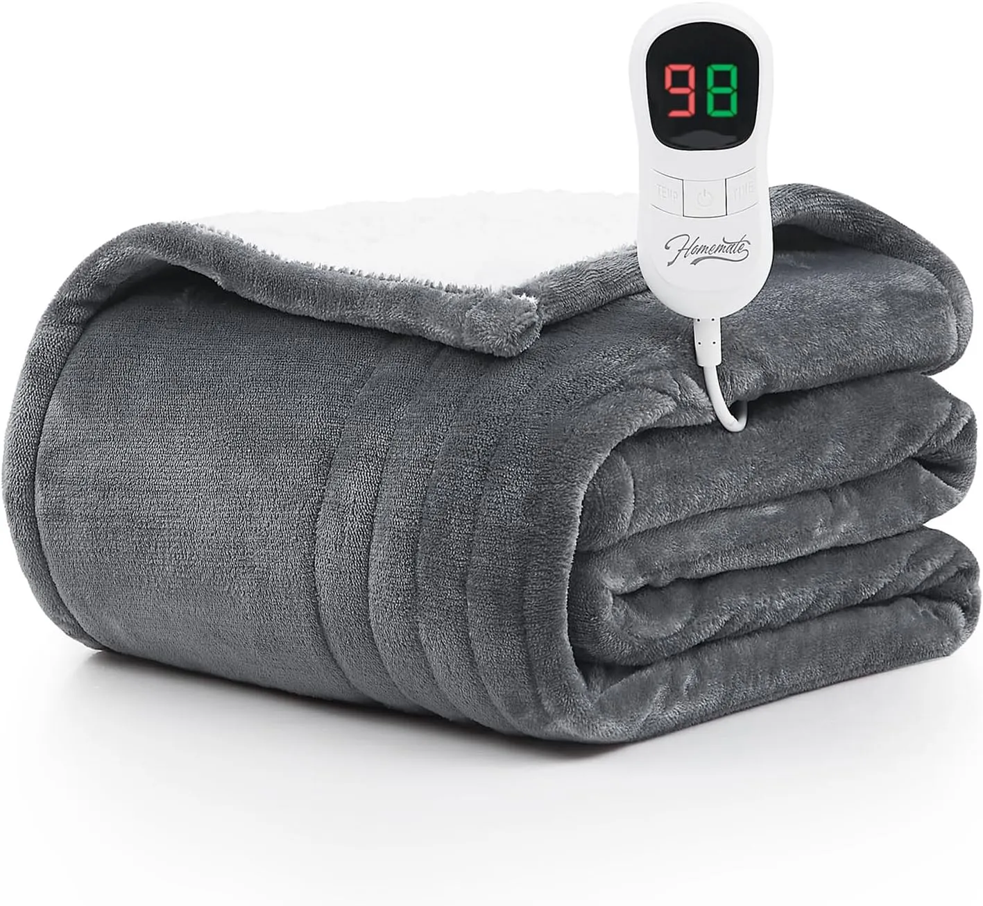 Homemate Electric Heated Blanket Full - 72"x84" Heating Blanket Full Size 1/2/4/6/8 Hours Auto-Off 8 Heat Level Heat Blanket Over-Heat Protection Flannel Sherpa Big Heater Blanket ETL Certification