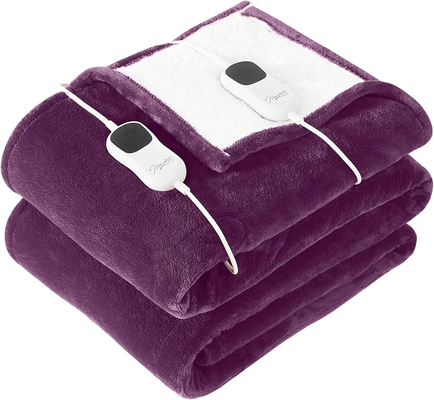 Homemate Electric Heated Blanket Queen - 84"x90" Heating Blanket Queen Size Dual Control 1/2/4/6/8 Hours Auto-Off 10 Heat Level Over-Heat Protection Flannel Sherpa ETL Certification