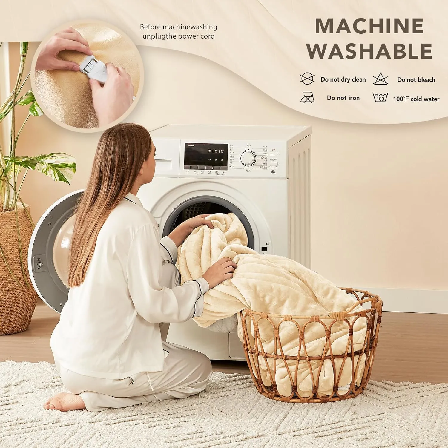 Homemate Electric Heated Blanket Twin - 62"x84" Heating Bed Blankets Throw with 10 Heating Levels 8 Hours Auto Off Fast Heating Over-Heated Protection Ultra Soft Warm Flannel ETL Certified Beige
