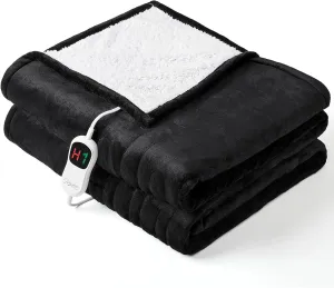 Homemate Electric Heated Blanket Twin - 62"x84" Heating Bed Blankets Throw with 10 Heating Levels 8 Hours Auto Off Fast Heating Over-Heated Protection Ultra Soft Warm Flannel ETL Certified Black