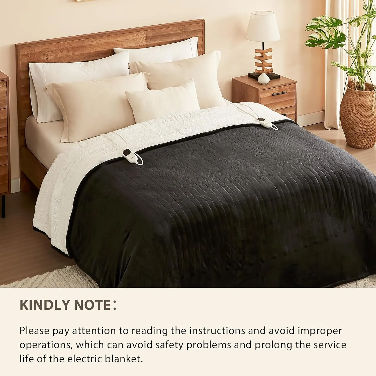 Homemate Electric Heated Blanket Twin - 62"x84" Heating Bed Blankets Throw with 10 Heating Levels 8 Hours Auto Off Fast Heating Over-Heated Protection Ultra Soft Warm Flannel ETL Certified Black