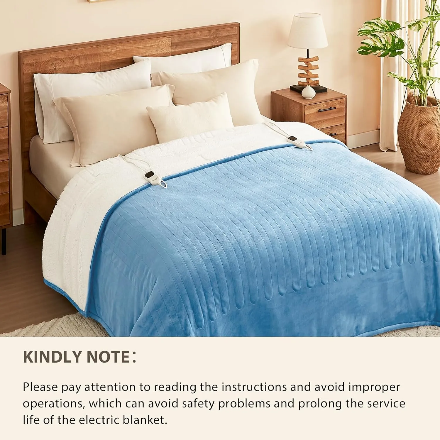 Homemate Electric Heated Blanket Twin - 62"x84" Heating Bed Blankets Throw with 10 Heating Levels 8 Hours Auto Off Fast Heating Over-Heated Protection Ultra Soft Warm Flannel ETL Certified Blue