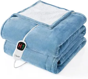 Homemate Electric Heated Blanket Twin - 62"x84" Heating Bed Blankets Throw with 10 Heating Levels 8 Hours Auto Off Fast Heating Over-Heated Protection Ultra Soft Warm Flannel ETL Certified Blue