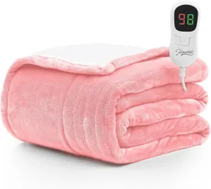 Homemate Electric Heated Blanket Twin - 62"x84" Heating Blanket Twin Size 1/2/4/6/8 Hours Auto-Off 10 Heat Level Over-Heat Protection Flannel Sherpa Big ETL Certification