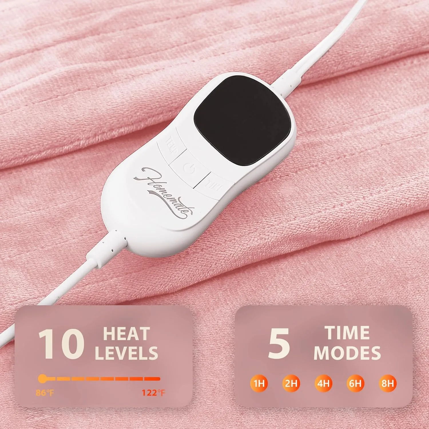 Homemate Heated Blanket Electric Throw - 50"x60" Heating Blanket Throw 1/2/4/6/8 Hours Auto-off 10 Heat Level Heat Blanket Over-heat Protection Flannel Sherpa Heater Blanket Electric ETL Certification