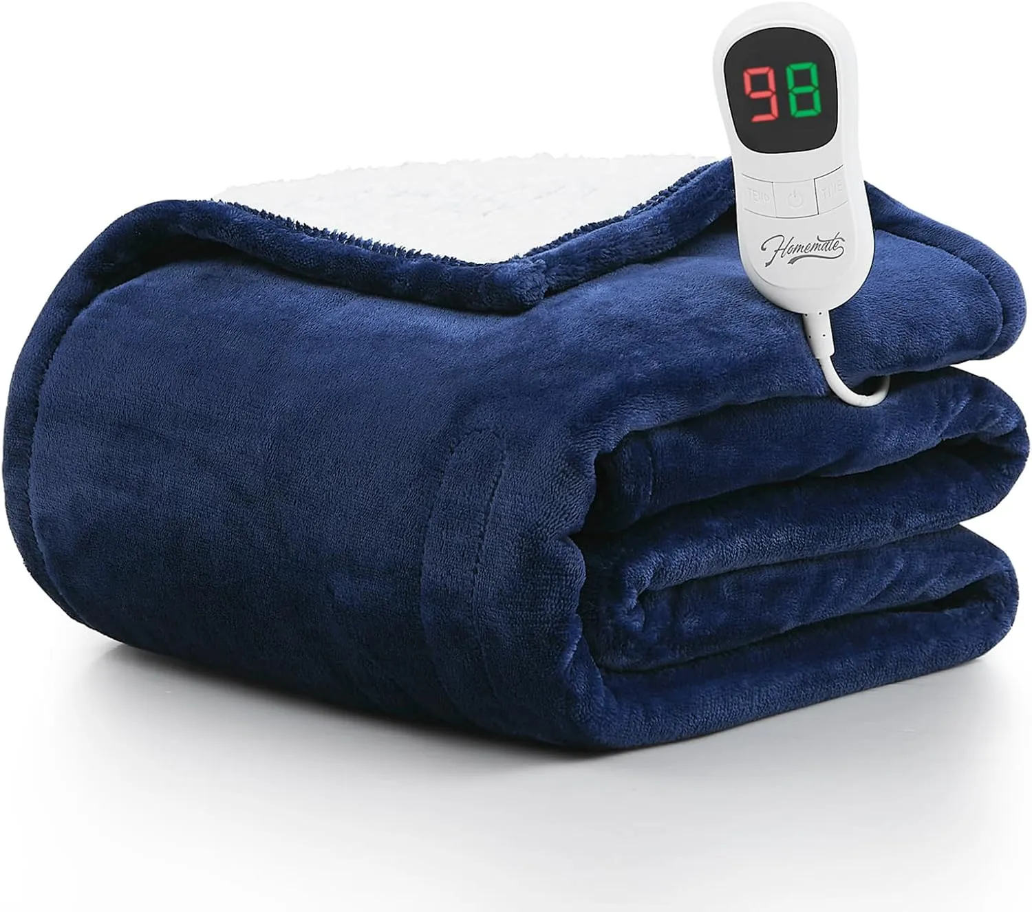 Homemate Heated Blanket Electric Throw - 50"x60" Heating Blanket Throw 1/2/4/6/8 Hours Auto-Off 10 Heat Level Over-Heat Protection Flannel Sherpa Electric ETL Certification