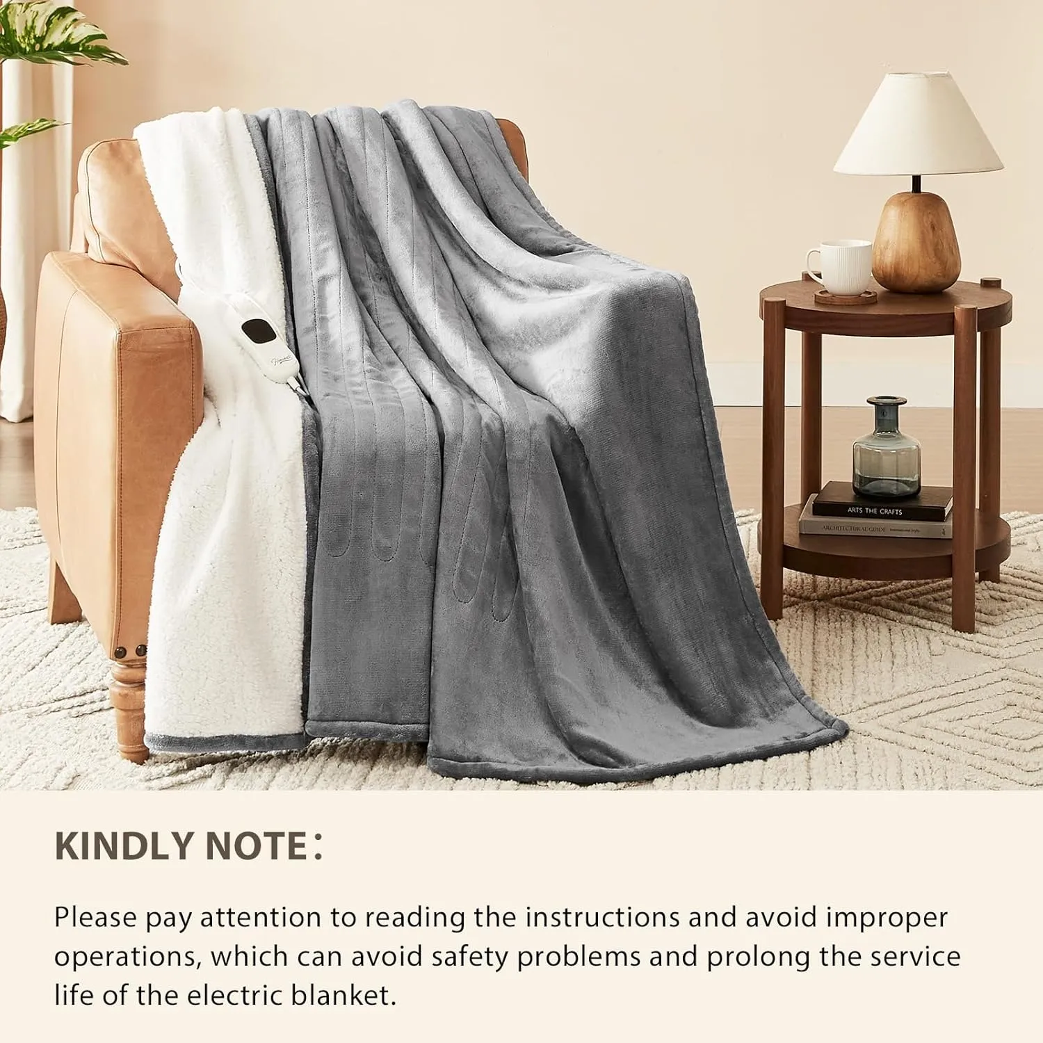 Homemate Heated Blanket Electric Throw - 50"x60" Heating Blanket Throw 1/2/4/6/8 Hours Auto-Off 10 Heat Level Over-Heat Protection Flannel Sherpa Electric ETL Certification
