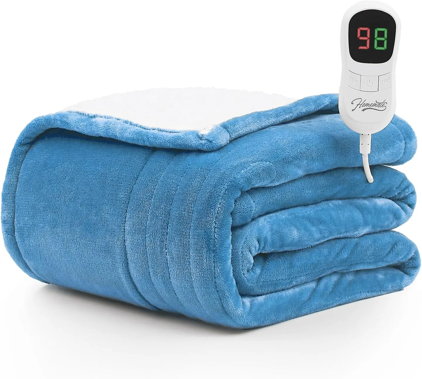 Homemate Heated Blanket Electric Throw - 50"x60" Heating Blanket Throw 1/2/4/6/8 Hours Auto-Off 10 Heat Level Over-Heat Protection Flannel Sherpa Electric ETL Certification