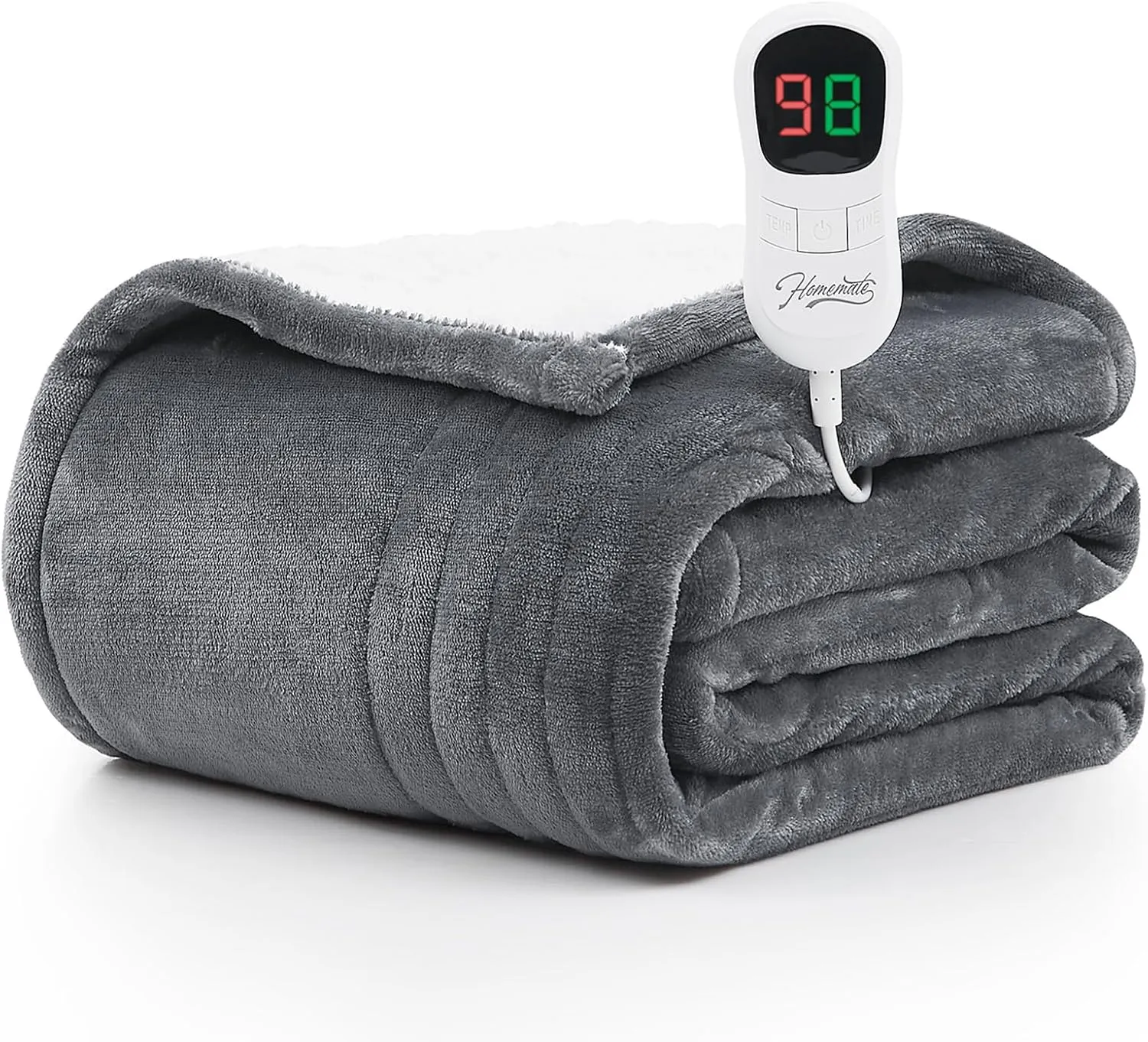 Homemate Heated Blanket Electric Throw - 50"x60" Heating Blanket Throw 1/2/4/6/8 Hours Auto-Off 10 Heat Level Over-Heat Protection Flannel Sherpa Electric ETL Certification