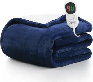 Homemate Heated Blanket Electric Throw - 50"x60" Heating Blanket Throw 1/2/4/6/8 Hours Auto-Off 10 Heat Level Over-Heat Protection Flannel Sherpa Electric ETL Certification