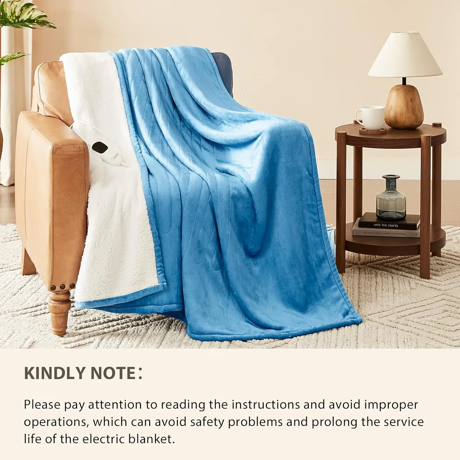 Homemate Heated Blanket Electric Throw - 50"x60" Heating Blanket Throw 1/2/4/6/8 Hours Auto-Off 10 Heat Level Over-Heat Protection Flannel Sherpa Electric ETL Certification