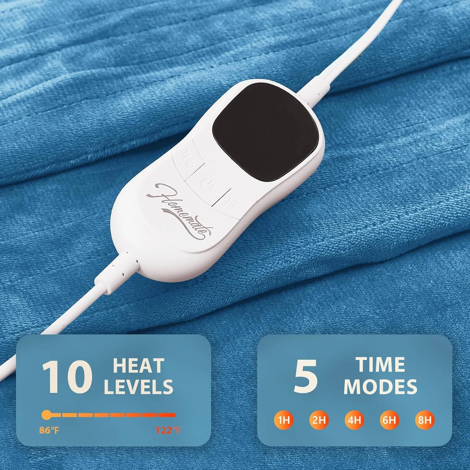 Homemate Heated Blanket Electric Throw - 50"x60" Heating Blanket Throw 1/2/4/6/8 Hours Auto-Off 10 Heat Level Over-Heat Protection Flannel Sherpa Electric ETL Certification