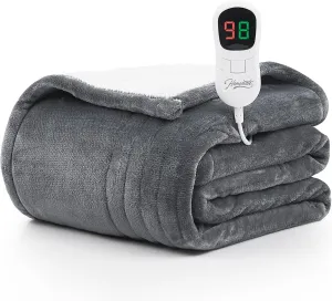 Homemate Heated Blanket Electric Throw - 50"x60" Heating Blanket Throw 1/2/4/6/8 Hours Auto-Off 10 Heat Level Over-Heat Protection Flannel Sherpa Electric ETL Certification