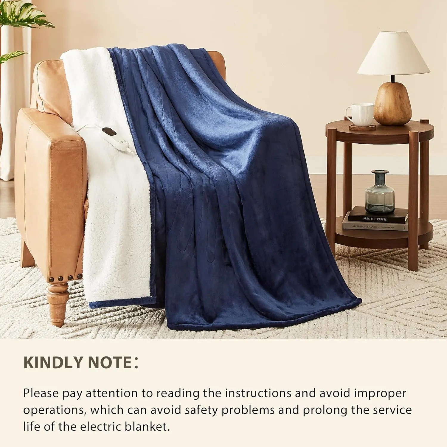Homemate Heated Blanket Electric Throw - 50"x60" Heating Blanket Throw 1/2/4/6/8 Hours Auto-Off 10 Heat Level Over-Heat Protection Flannel Sherpa Electric ETL Certification
