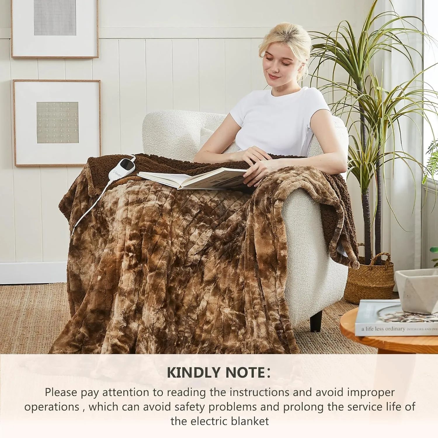 Homemate Heated Blanket Electric Throw - 50"x60" Heating Blanket Throw 1/2/4/6/8 Hours Auto-Off 10 Heat Level Over-Heat Protection Luxury Faux Fur Sherpa ETL Certification