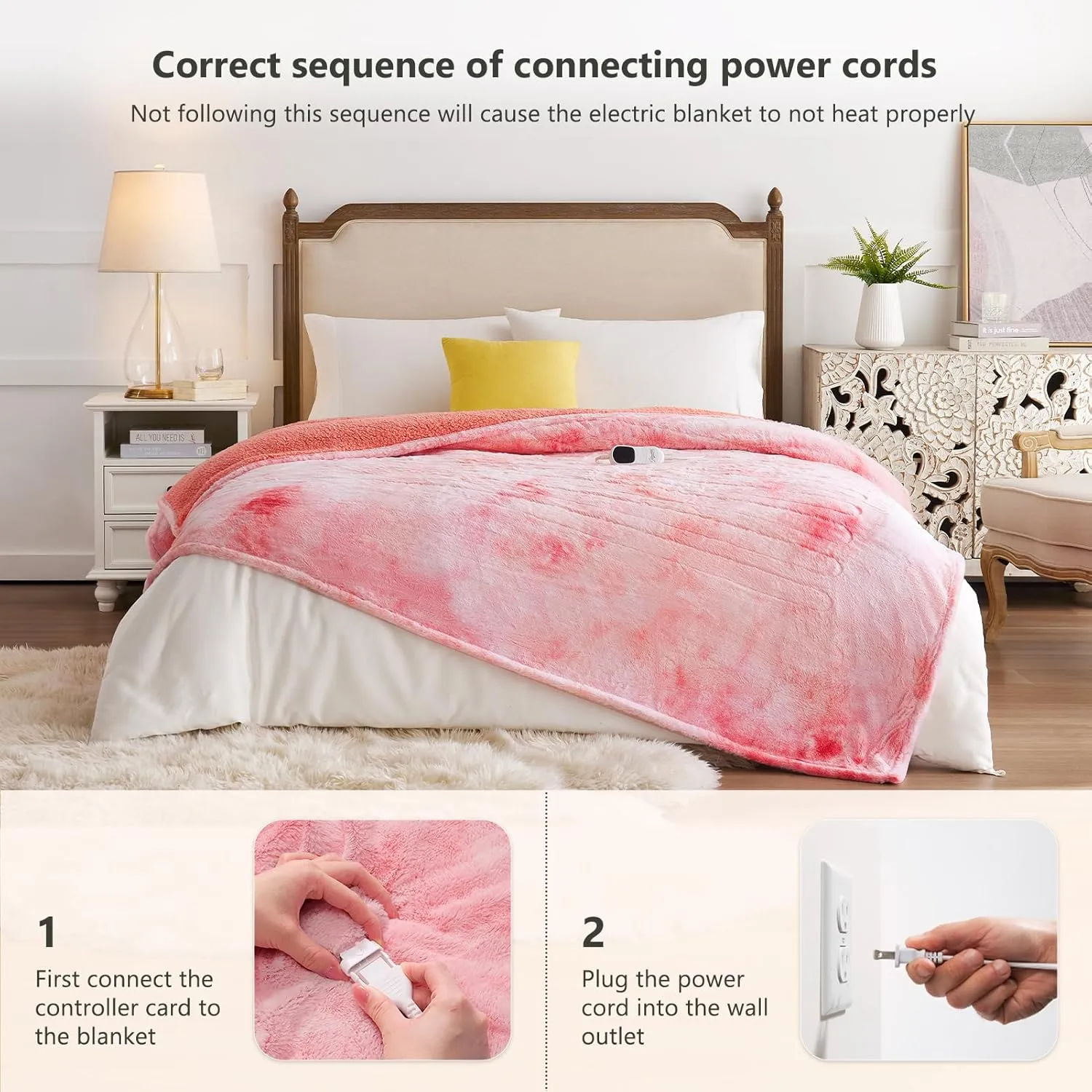 Homemate Heated Blanket Electric Throw - 50"x60" Heating Blanket Throw 1/2/4/6/8 Hours Auto-Off 10 Heat Level Over-Heat Protection Luxury Faux Fur Sherpa ETL Certification
