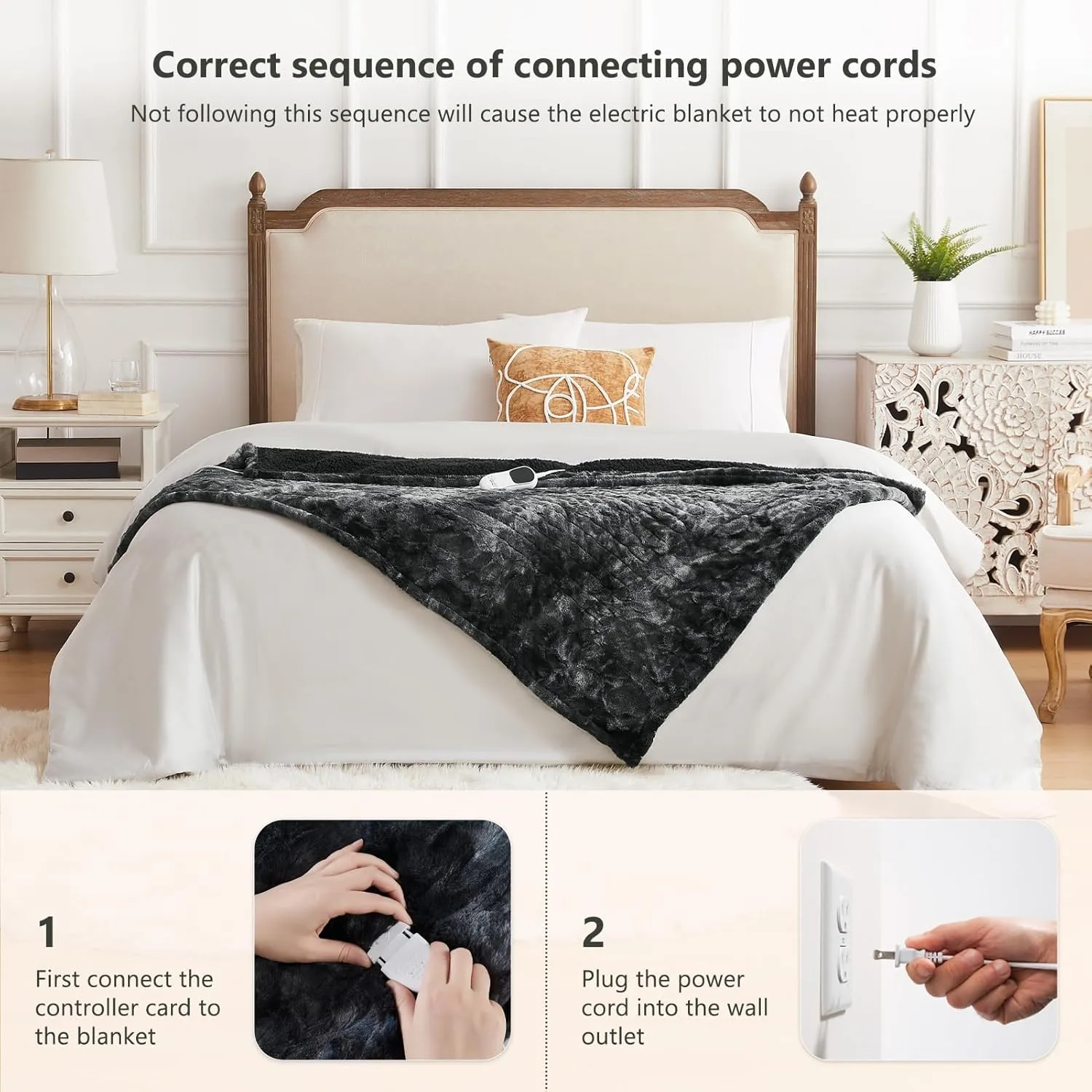 Homemate Heated Blanket Electric Throw - 50"x60" Heating Blanket Throw 1/2/4/6/8 Hours Auto-Off 10 Heat Level Over-Heat Protection Luxury Faux Fur Sherpa ETL Certification