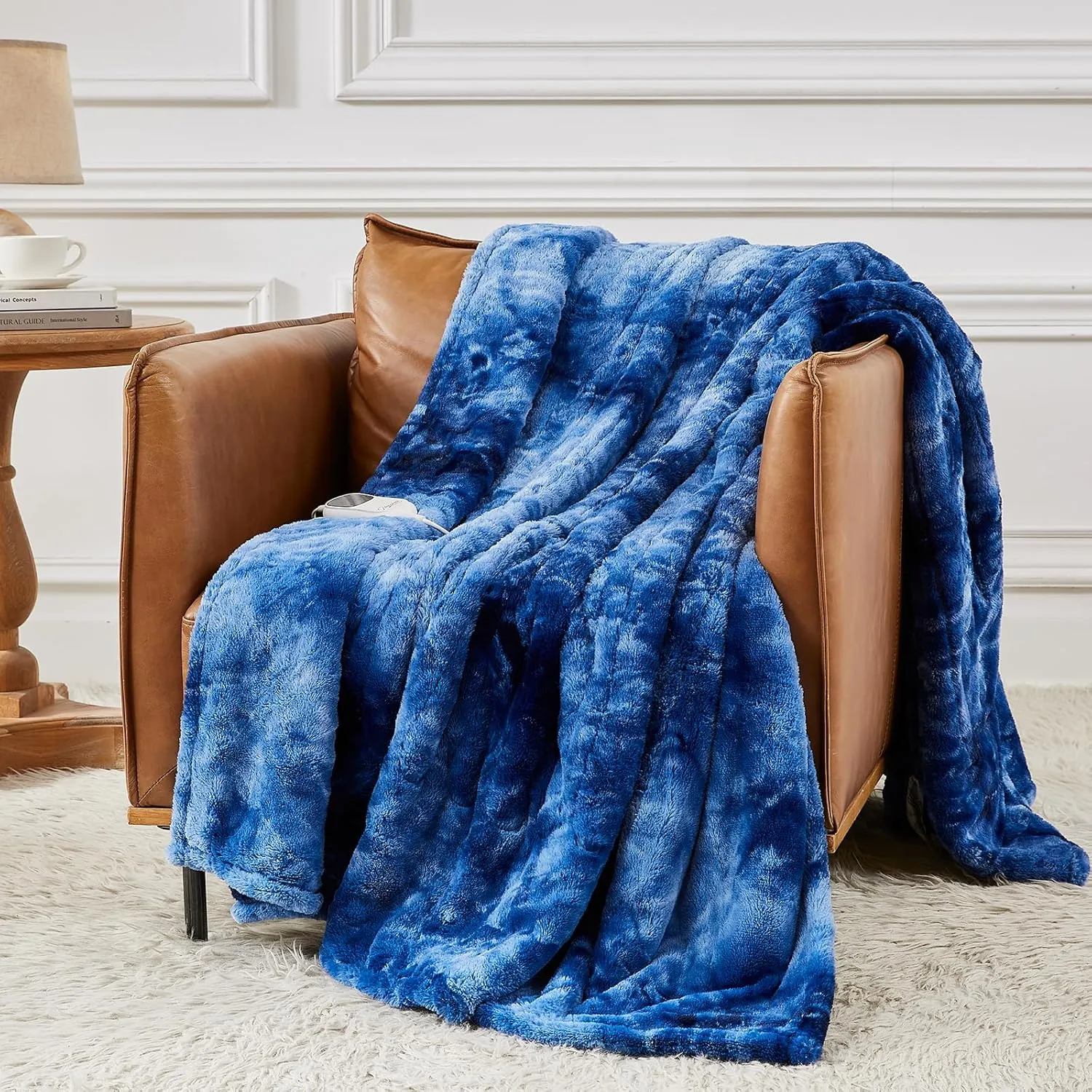 Homemate Heated Blanket Electric Throw - 50"x60" Heating Blanket Throw 1/2/4/6/8 Hours Auto-Off 10 Heat Level Over-Heat Protection Luxury Faux Fur Sherpa ETL Certification