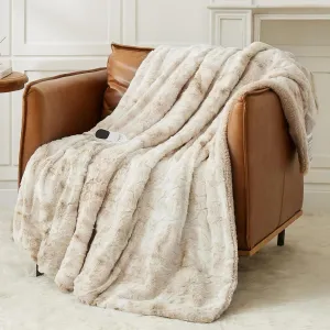 Homemate Heated Blanket Electric Throw - 50"x60" Heating Blanket Throw 1/2/4/6/8 Hours Auto-Off 10 Heat Level Over-Heat Protection Luxury Faux Fur Sherpa ETL Certification