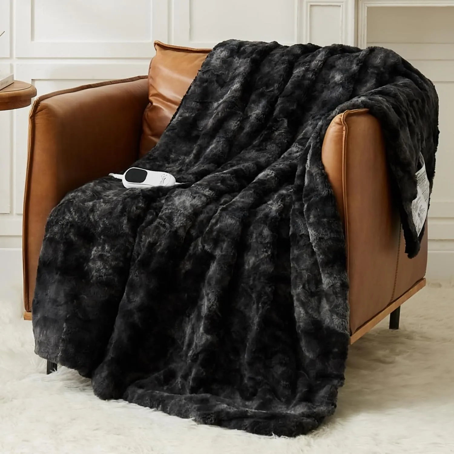 Homemate Heated Blanket Electric Throw - 50"x60" Heating Blanket Throw 1/2/4/6/8 Hours Auto-Off 10 Heat Level Over-Heat Protection Luxury Faux Fur Sherpa ETL Certification
