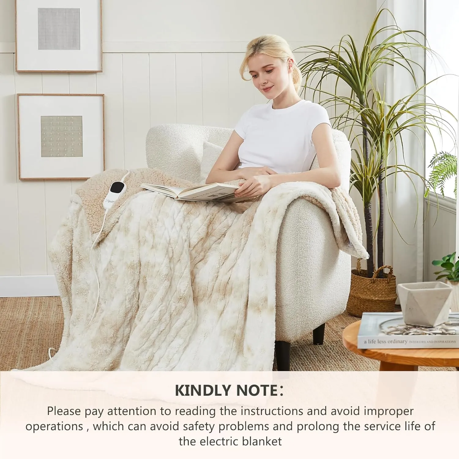 Homemate Heated Blanket Electric Throw - 50"x60" Heating Blanket Throw 1/2/4/6/8 Hours Auto-Off 10 Heat Level Over-Heat Protection Luxury Faux Fur Sherpa ETL Certification