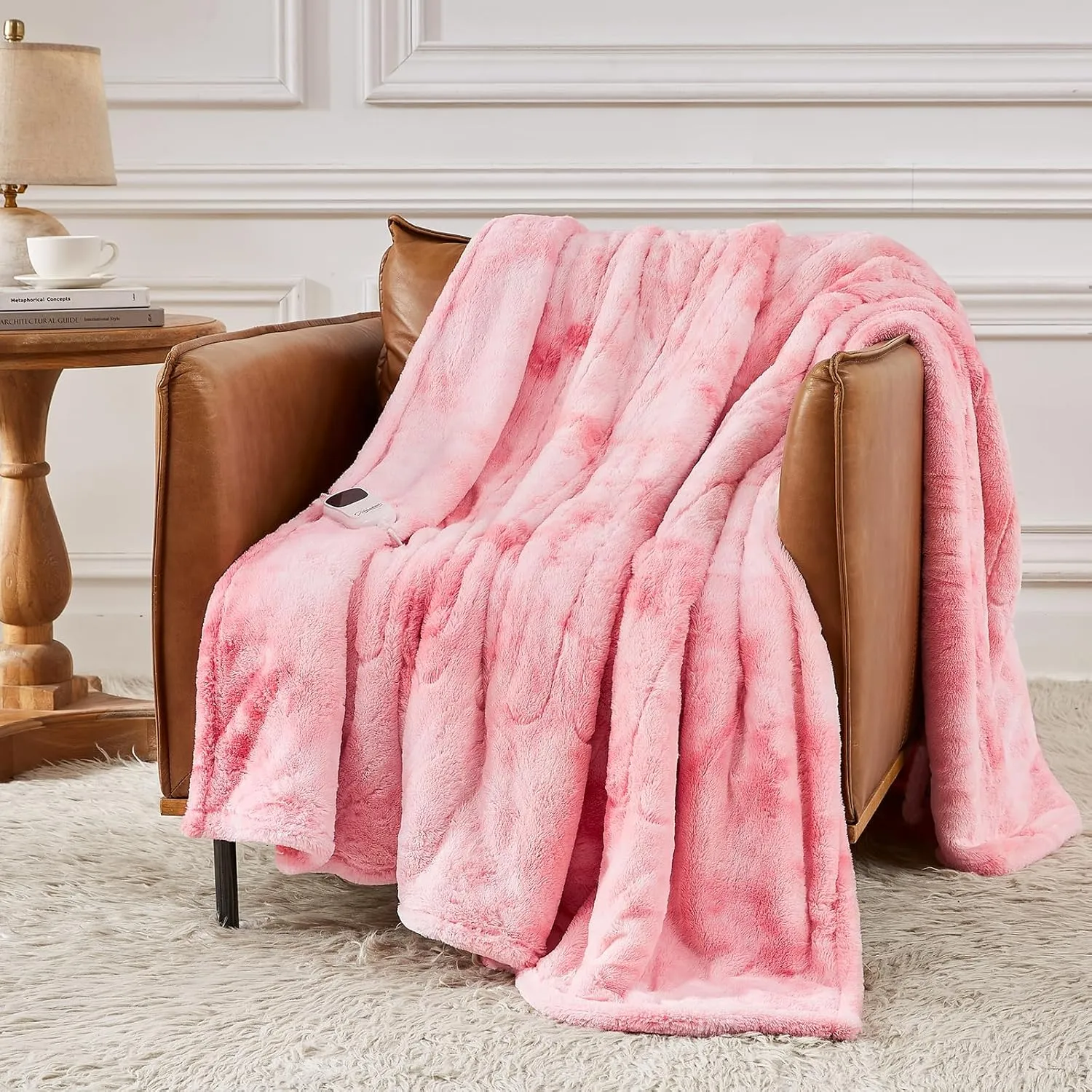Homemate Heated Blanket Electric Throw - 50"x60" Heating Blanket Throw 1/2/4/6/8 Hours Auto-Off 10 Heat Level Over-Heat Protection Luxury Faux Fur Sherpa ETL Certification