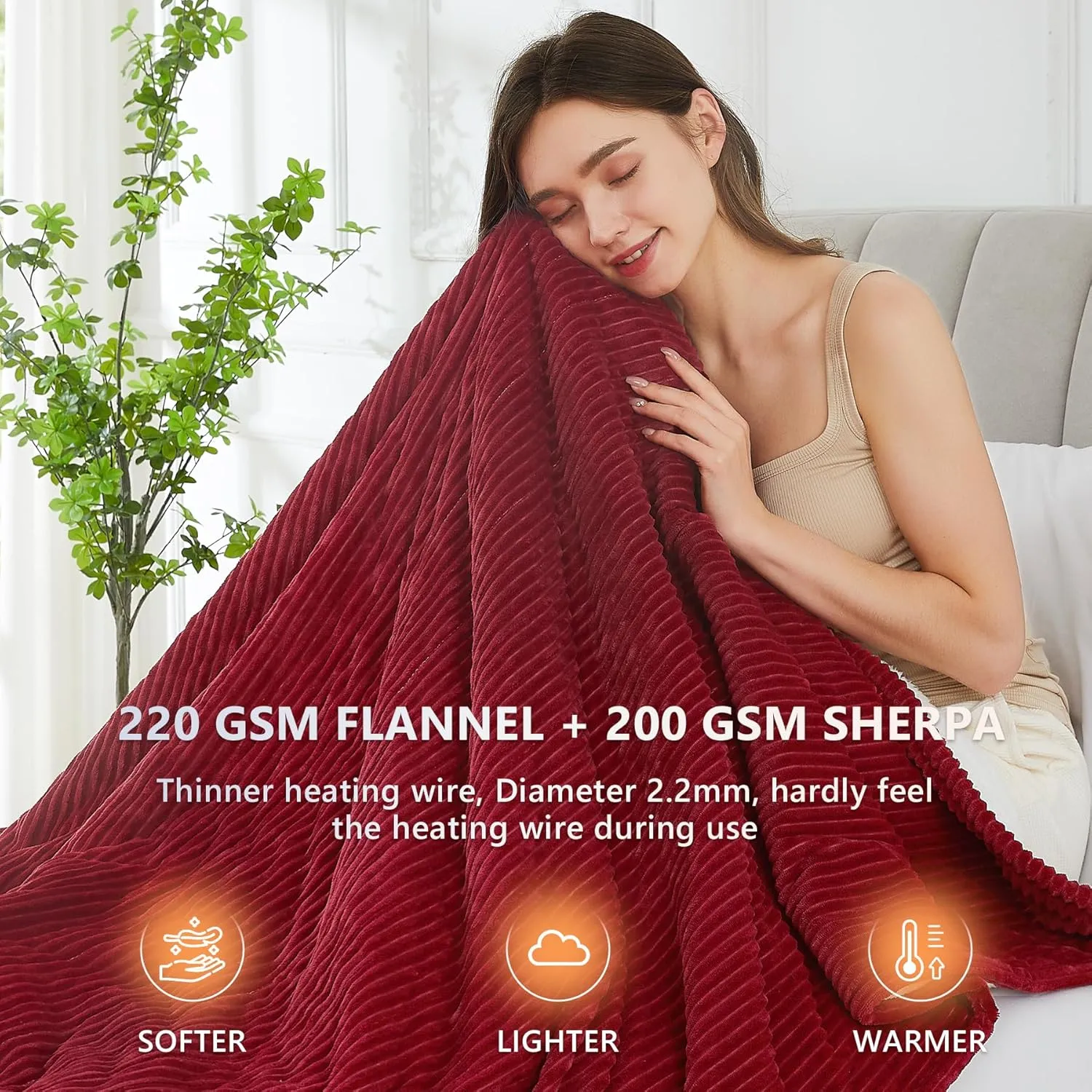Homemate Heated Blanket Electric Throw - 50"x60" Heating Blanket Throw 1/2/4/6/8 Hours Auto-Off 10 Heat Levels Over-Heat Protection Soft Flannel Sherpa ETL Certification