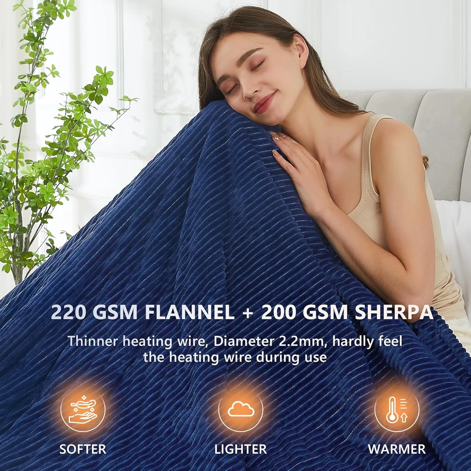 Homemate Heated Blanket Electric Throw - 50"x60" Heating Blanket Throw 1/2/4/6/8 Hours Auto-Off 10 Heat Levels Over-Heat Protection Soft Flannel Sherpa ETL Certification