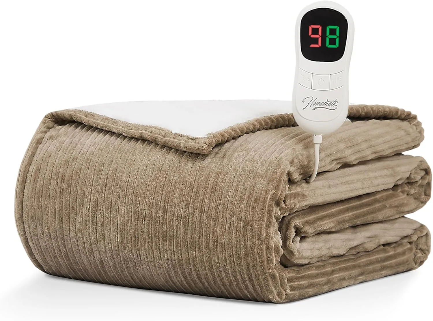 Homemate Heated Blanket Electric Throw - 50"x60" Heating Blanket Throw 1/2/4/6/8 Hours Auto-Off 10 Heat Levels Over-Heat Protection Soft Flannel Sherpa ETL Certification