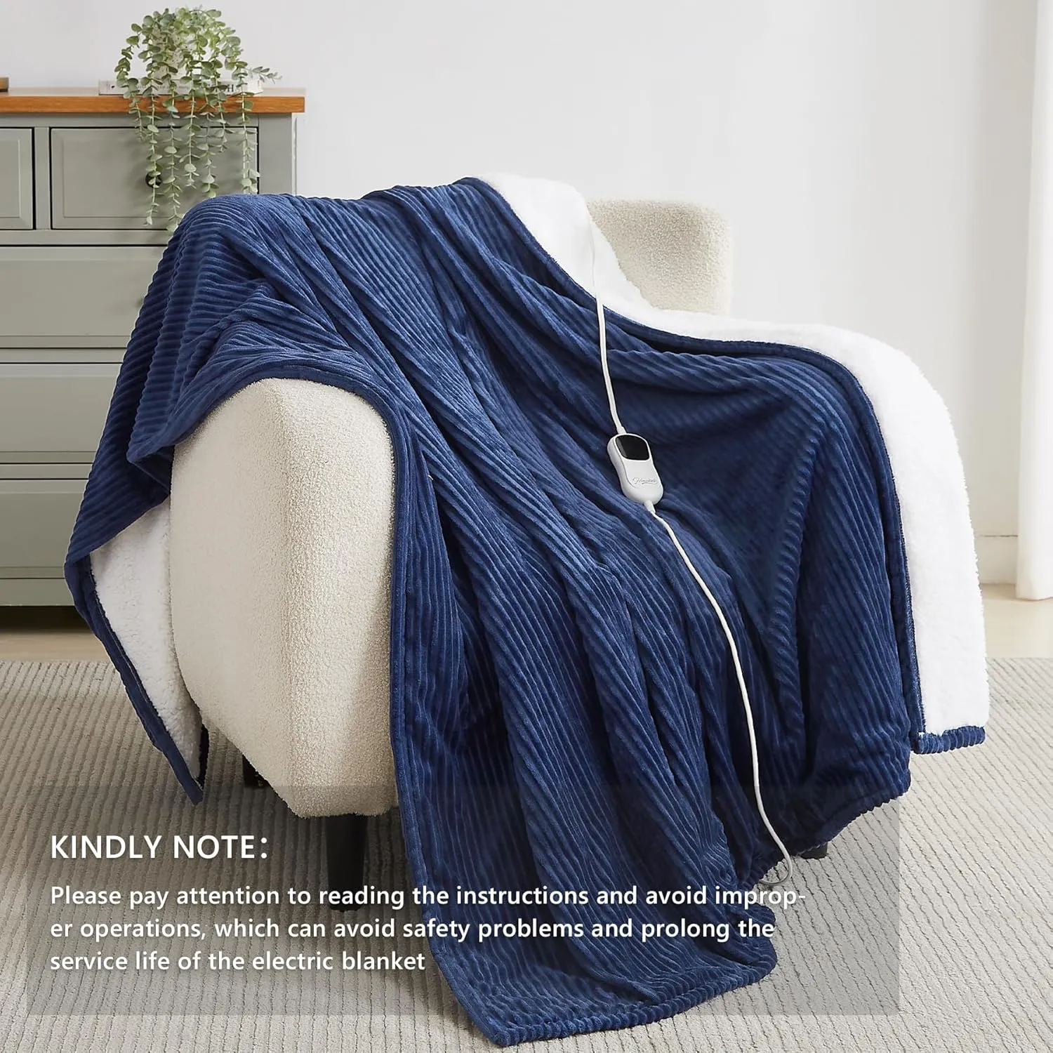 Homemate Heated Blanket Electric Throw - 50"x60" Heating Blanket Throw 1/2/4/6/8 Hours Auto-Off 10 Heat Levels Over-Heat Protection Soft Flannel Sherpa ETL Certification