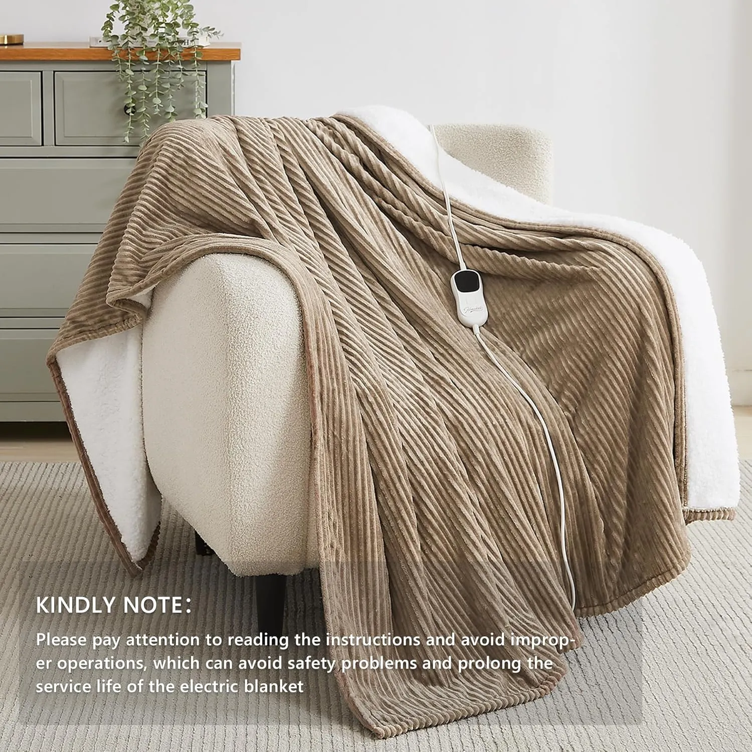 Homemate Heated Blanket Electric Throw - 50"x60" Heating Blanket Throw 1/2/4/6/8 Hours Auto-Off 10 Heat Levels Over-Heat Protection Soft Flannel Sherpa ETL Certification