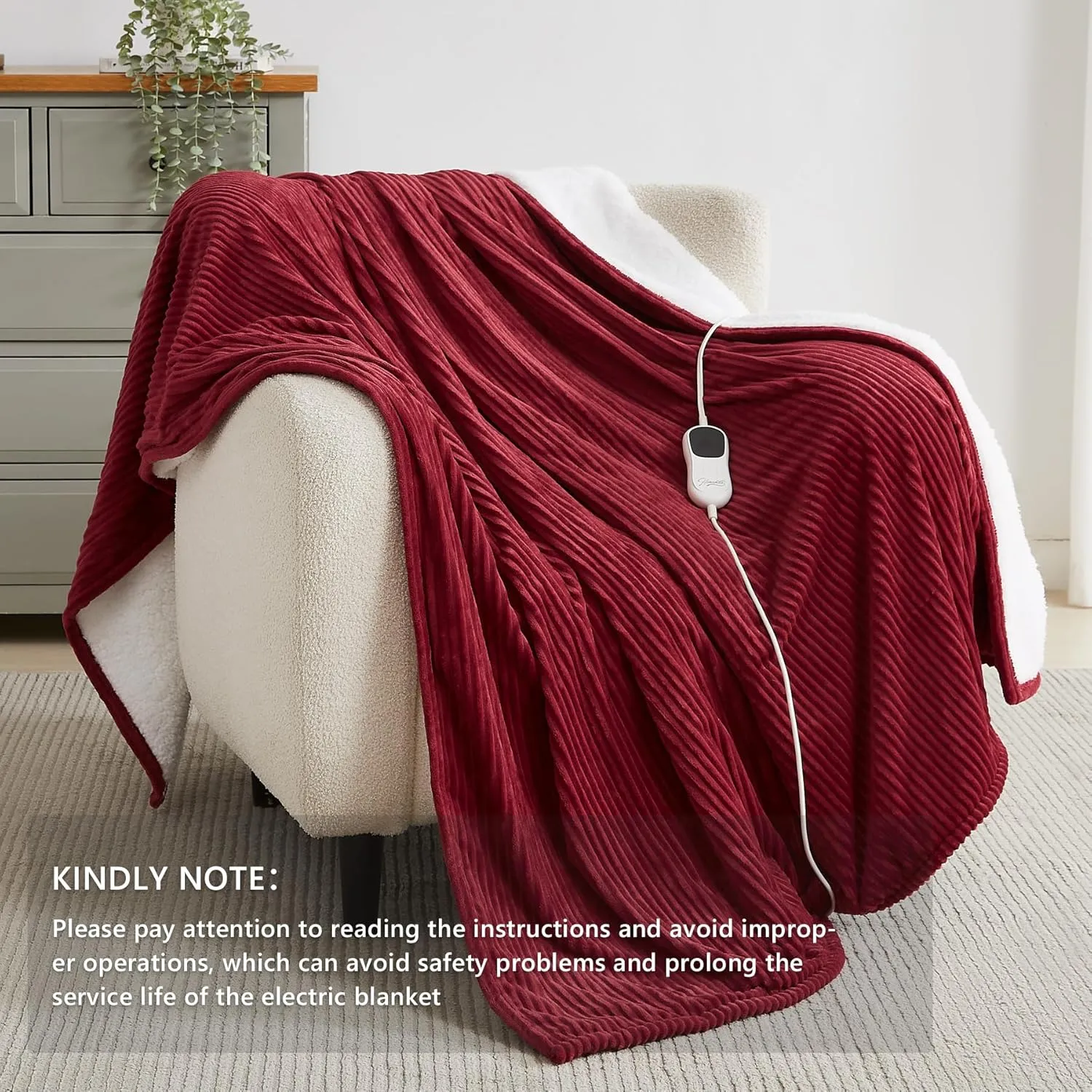 Homemate Heated Blanket Electric Throw - 50"x60" Heating Blanket Throw 1/2/4/6/8 Hours Auto-Off 10 Heat Levels Over-Heat Protection Soft Flannel Sherpa ETL Certification
