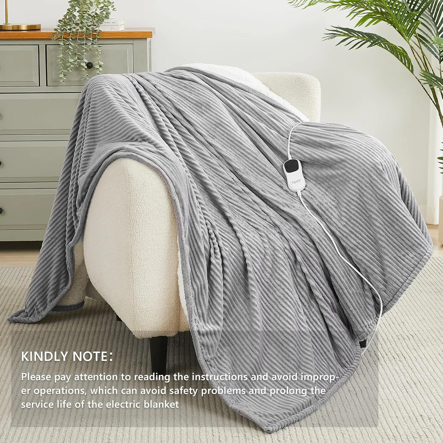 Homemate Heated Blanket Electric Throw - 50"x60" Heating Blanket Throw 1/2/4/6/8 Hours Auto-Off 10 Heat Levels Over-Heat Protection Soft Flannel Sherpa Heater ETL Certification