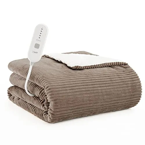Homemate Heated Blanket Electric Throw - 50"x60" Heating Blanket Throw 4 Hours Auto-Off 5 Heat Levels Heat Blanket Over-Heat Protection Soft Flannel Sherpa Heater Blanket Electric ETL Certification