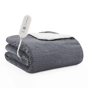 Homemate Heated Blanket Electric Throw - 50"x60" Heating Blanket Throw 4 Hours Auto-Off 5 Heat Levels Heat Blanket Over-Heat Protection Soft Flannel Sherpa Heater Blanket Electric ETL Certification