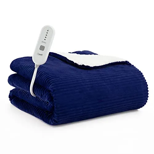Homemate Heated Blanket Electric Throw - 50"x60" Heating Blanket Throw 4 Hours Auto-Off 5 Heat Levels Heat Blanket Over-Heat Protection Soft Flannel Sherpa Heater Blanket Electric ETL Certification