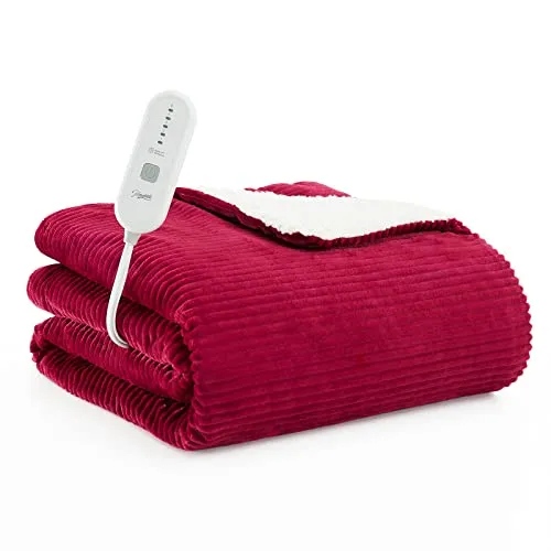 Homemate Heated Blanket Electric Throw - 50"x60" Heating Blanket Throw 4 Hours Auto-Off 5 Heat Levels Heat Blanket Over-Heat Protection Soft Flannel Sherpa Heater Blanket Electric ETL Certification