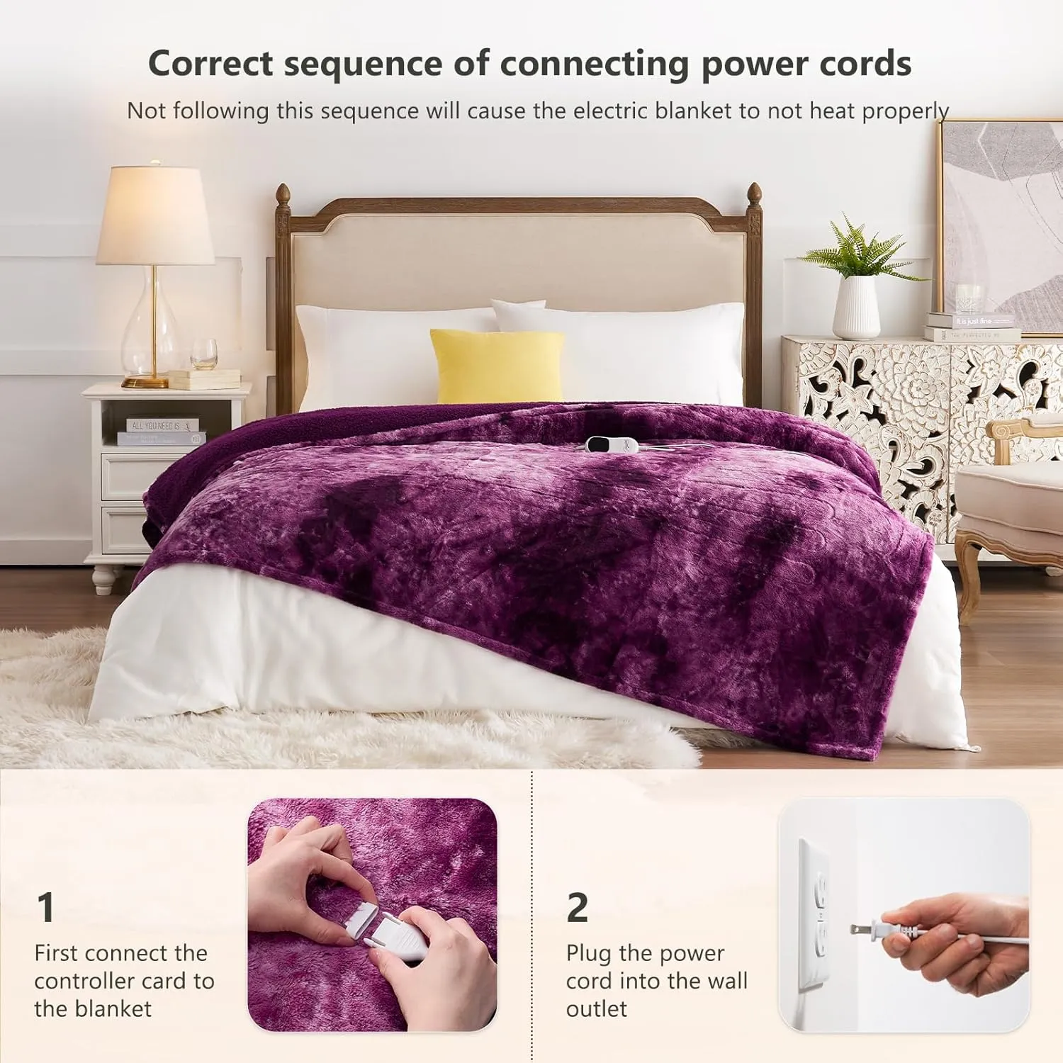 Homemate Heated Blanket Electric Throw - 50x60 Heating Blanket Throw 5 Gears Auto-Off 10 Heat Levels Over-Heat Protection Luxury Faux Fur Sherpa Heater Electric ETL Certification