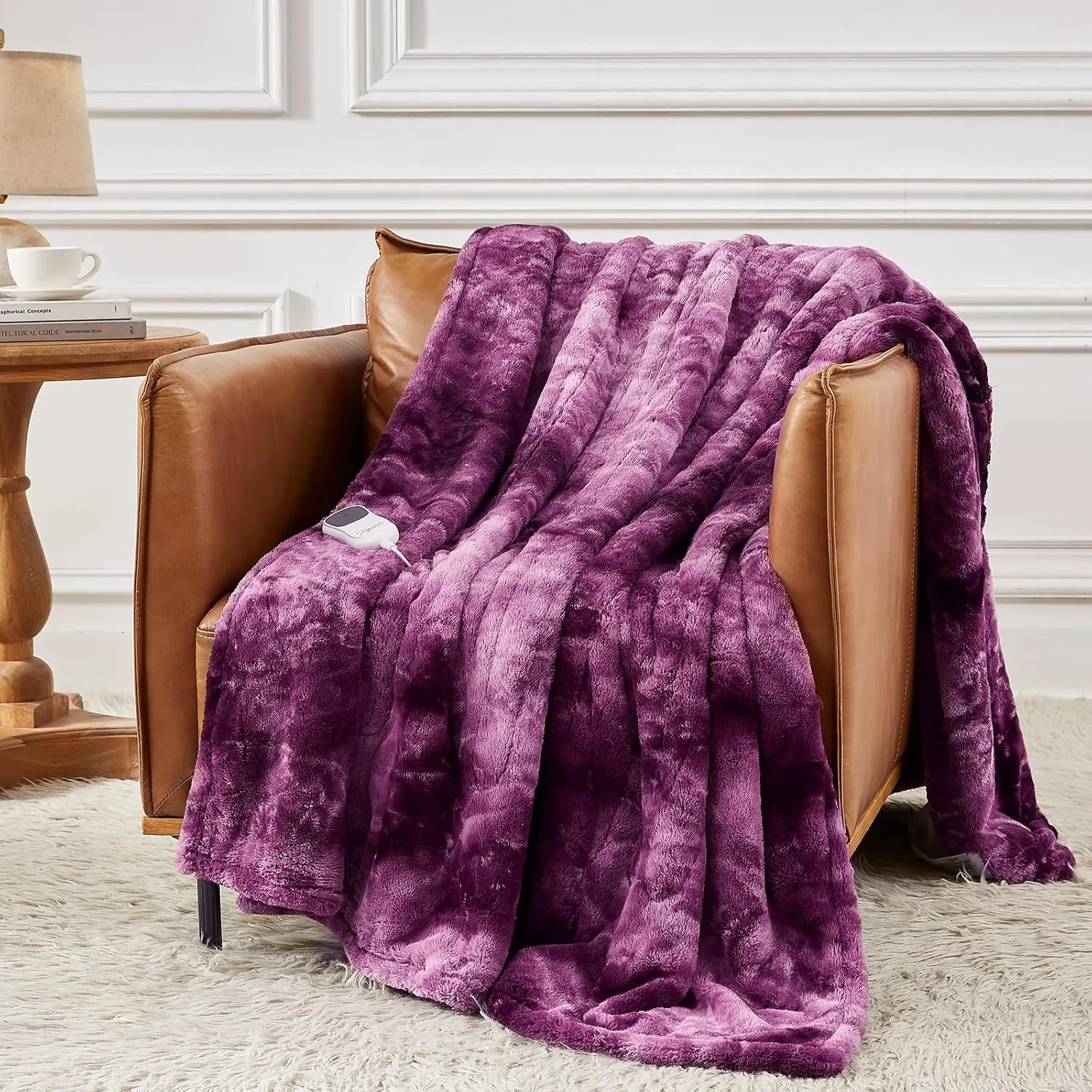 Homemate Heated Blanket Electric Throw - 50x60 Heating Blanket Throw 5 Gears Auto-Off 10 Heat Levels Over-Heat Protection Luxury Faux Fur Sherpa Heater Electric ETL Certification
