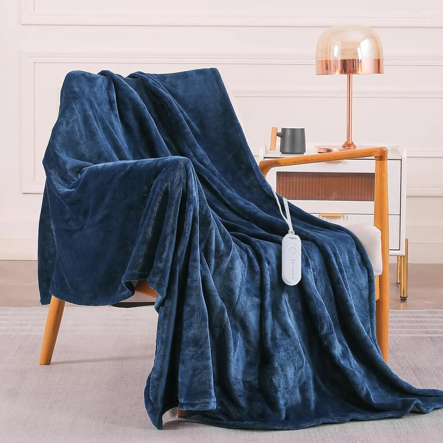HOMLYNS LuxeHeat Heated Blanket Electric Blanket, Soft Flannel Sherpa Heated Throw, Heating Blanket with 5 Heat Settings, 3 hrs Timer Auto Shut Off (50x60 inches, Navy)