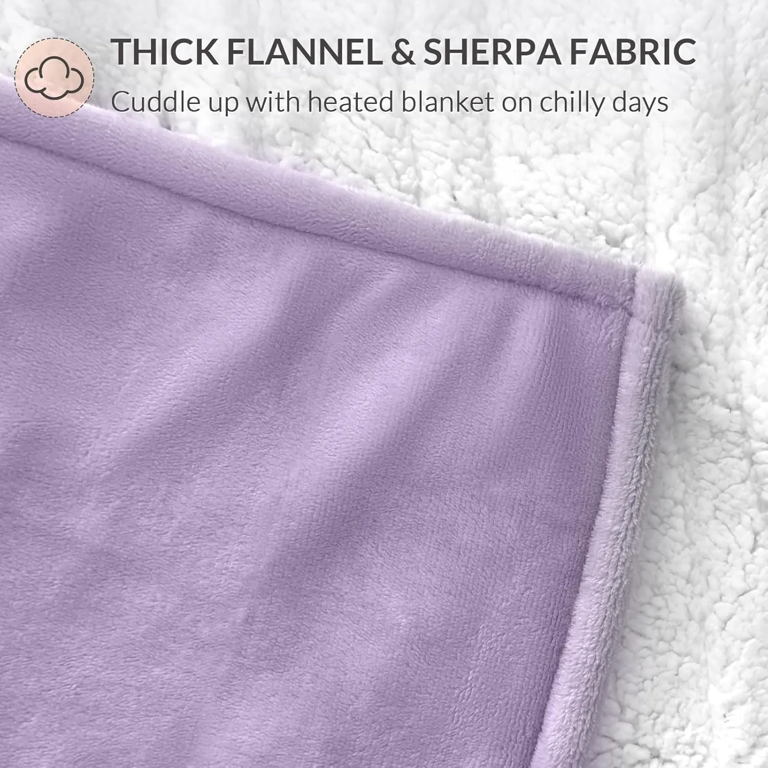 HOMLYNS LuxeHeat Heated Blanket Electric Blanket, Soft Flannel Sherpa Heated Throw, Heating Blanket with 5 Heat Settings, 3 hrs Timer Auto Shut Off (50x60 inches, Purple)