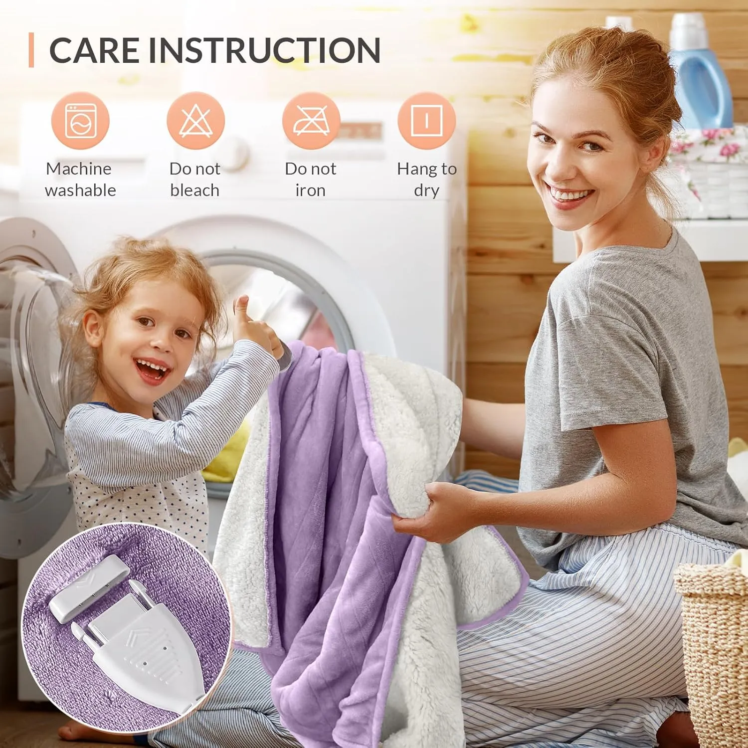 HOMLYNS LuxeHeat Heated Blanket Electric Blanket, Soft Flannel Sherpa Heated Throw, Heating Blanket with 5 Heat Settings, 3 hrs Timer Auto Shut Off (50x60 inches, Purple)