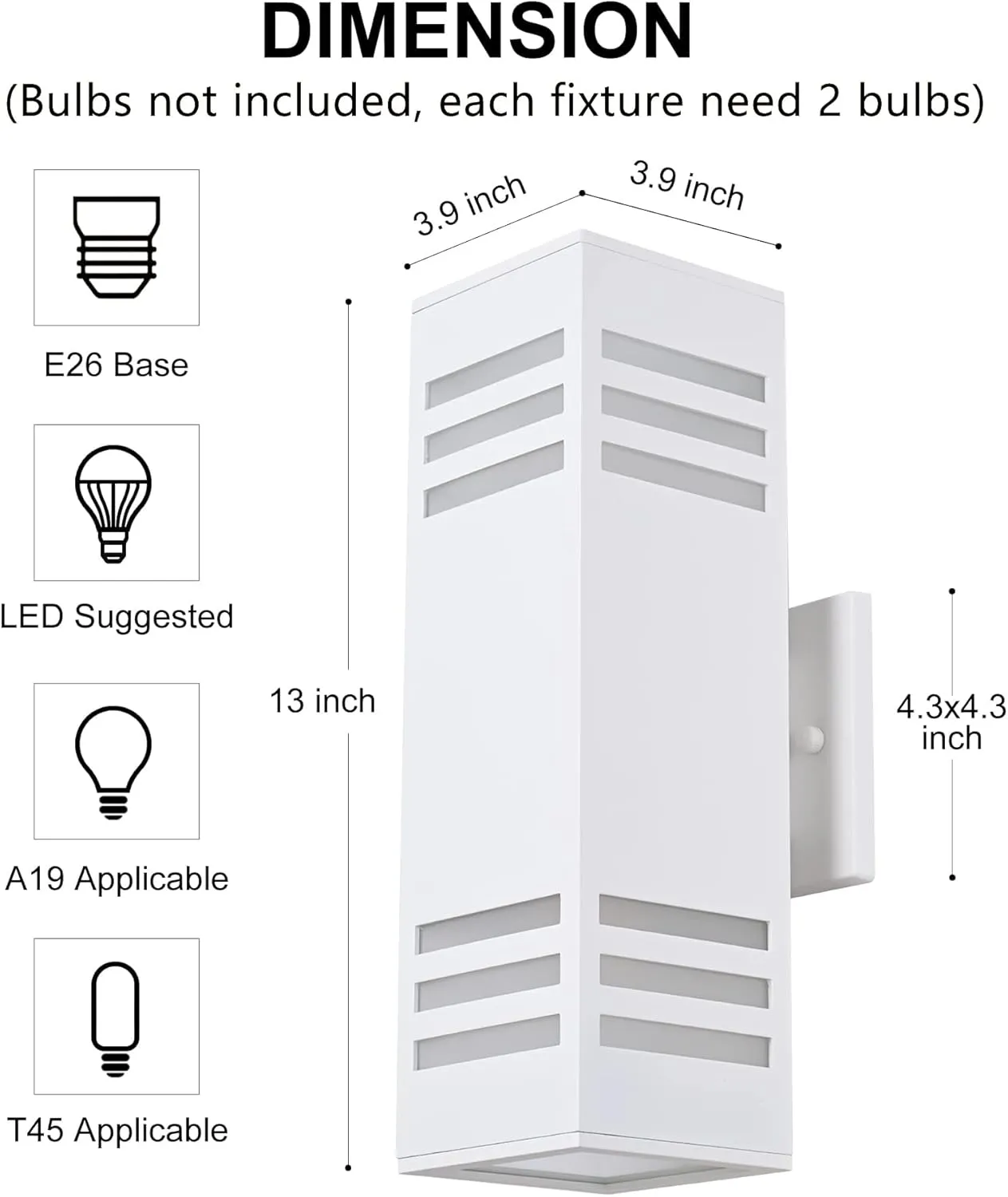 Housen Solutions Dusk to Dawn Outdoor Lighting, IP65 Waterproof Exterior Light Fixtures, 2 Pack Sensor Porch Light Outdoor Wall Sconce for House Garage, Matte White Aluminum