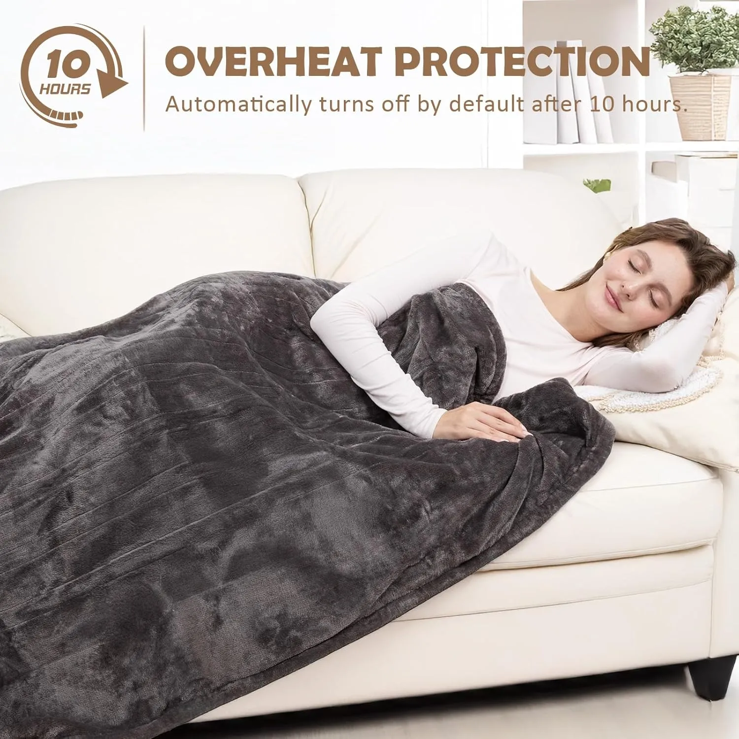 HOW'S MY HOUSE Heated Blanket 72" x 84", Electric Blanket Full Size with 10 Time Settings & 6 Heating Levels, Over-Heat Protection, Flannel Sherpa Super Cozy with ETL Certification, Gray